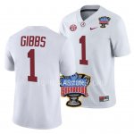 Men's Alabama Crimson Tide #1 Jahmyr Gibbs White 2022 Sugar Bowl NCAA College Football Jersey 2403VGCN3